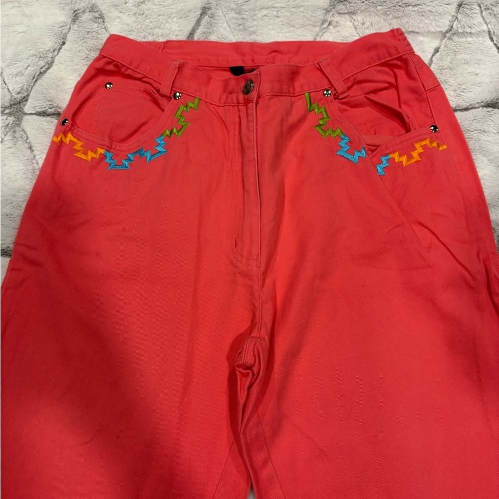 I B Diffusion Women’s Pink Pants Cotton Embrodiered Vintage Retro 90’s Sz 14
